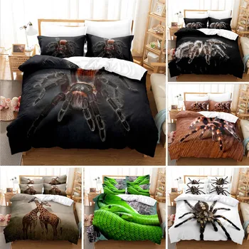 Комплект спално бельо с паяк и животни, пухени с 3D принтом от микрофибър, с модерен дизайн, одеало кралски размери, покривки с наволочками