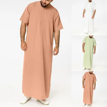 Мъжки Дрехи Мюсюлманска 2023 Мода Джубба Тоби Националност Къс Ръкав Плътен Цвят Ежедневна Лятна Рокля Дропшиппинг