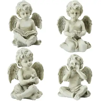 от 4 декоративни седящи статуи на херувим и ангел на открито в градината 6,5