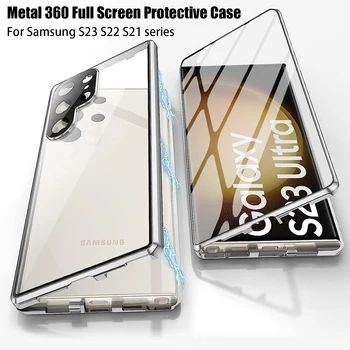 За Samsung Galaxy S21 S22 S23 Ultra Case Метален Магнитен 360 ° Пълен Съраунд С Камера Екран от закалено Стъкло на Защитно покритие
