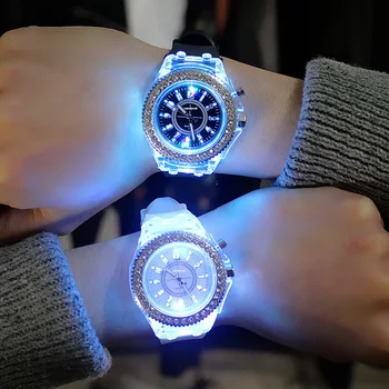 Гореща разпродажба, промоция мода, мъжки кварцови часовници с led подсветка, дамски силиконови часовници Relogio Feminino Relojes
