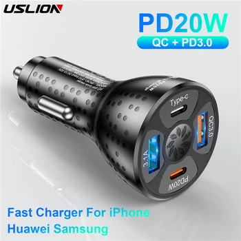 USLION C USB Зарядно за Кола 20 W Тип C Бързо Зареждане на Автоматично Зарядно Устройство За Мобилен Телефон Адаптер За iPhone, Samsung, Huawei PD AFC SCP QC 3,0