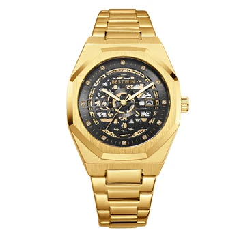 2023 Мъжки часовници с виртуален скелет, златни часовници е от неръждаема стомана, мъжки бизнес часовници, Relogio Masculino