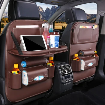 Чанта за съхранение на организатор на задната седалка на автомобил със сгъваем настолен чекмедже, стойка за таблет, кутия за салфетки, защитна чанта за автомобил на задната седалка, аксесоари