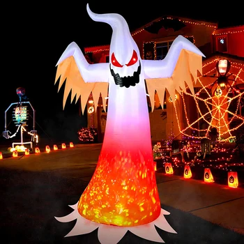 240 см Хелоуин надуваем призрак с въртяща се пламък Светлина на Ужасите Хелоуин украса за дома, Външен двор Светлия призрак подпори