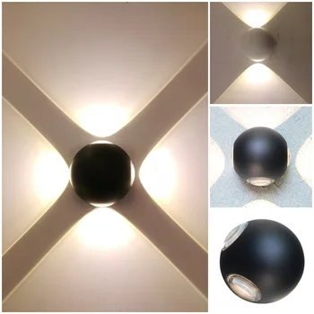Външен водоустойчив алуминиев стенен лампа с четири страни, лъчиста светлина за хола, антрето, през цялата led монтиран на стената лампа, декоративна лампа