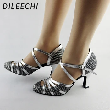 DILEECHI, зимни и есенни качествени обувки за съвременните латиноамерикански танци с перлената мрежа, обувки за балните танци, обувки за танго и валс подметка