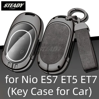 Калъф за ключове от кола с сплав, пълна с капак за Nio ES7 ET5 ET7, метална защитна обвивка, ключодържател, чанта без ключ, обтегач, автоаксесоари