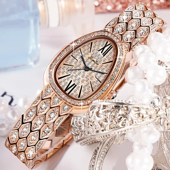 JLANDA 2023 Модни дамски часовници с диаманти Елегантност Луксозен каишка от неръждаема стомана Водоустойчив кварцов часовник Relogio Feminino
