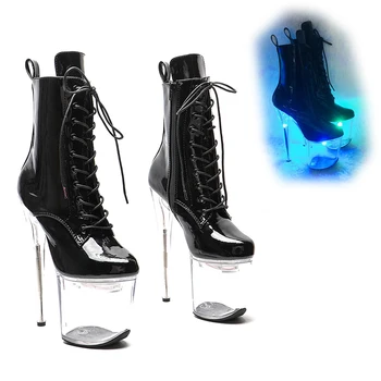 Leecabe 20 см/8 инча, обувки с лакированным горна част от изкуствена кожа, с led осветление, светещи обувки на платформа, обувки за танци на един стълб на висок ток