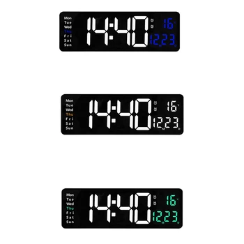 1 бр. стенни часовници с висока температура, дата, седмица, двоен електронен будилник, настолни с дистанционно управление, зелен