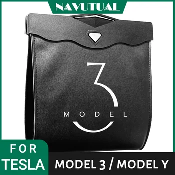 За Tesla, модел Y 3 2020 - 2023 Кожена кофа за боклук торба за боклук на задната седалка с висящи магнитна катарама Водоустойчивост аксесоари