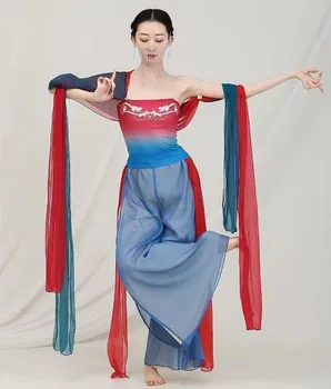 Китайското класическо танцово рокля за жените, костюм за ориенталски танци, облекло за изпълнения Dun Huang Hanfu, танцови рокли за жени