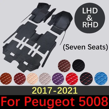 Обичай кожени автомобилни стелки за Peugeot 5008 седем места 2017 ~ 2021 Аксесоари за авто интериор килими подложка за полагане на автомобила