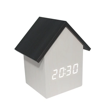 Креативен alarm clock, wooden в стил мини къщички, къси дървени електронни led цифров часовник с температурен дисплей, детски будилник