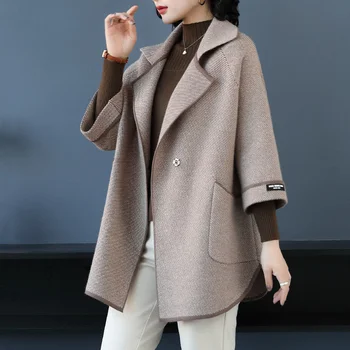 Новост 2023, Есенно-Зимно Палто За мама Средни размери, Дамски Модни Корейски Свободни Ежедневни Вълнени Палта, Дамски Връхни Дрехи