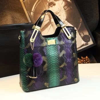 Луксозни дамски чанти от змийска кожа естествена кожа, дизайнерски модни дамски преносима чанта-тоут, големи чанти през рамо с пискюли