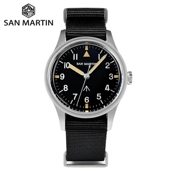 San Martin Военни Кварцов Ръчен часовник VH31 36 мм Пилот Мъжки Часовник Водоустойчив Reloj Hombre Светлинна Montre 10Bar SN0105XB