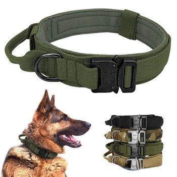 Тактически нашийник за кучета, военен регулируема взаимозаменяеми найлонов немски нашийник за средни и големи кучета, аксесоари за домашни любимци при ходене