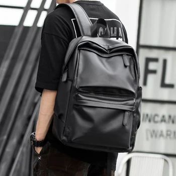 Мъжка кожена раница, мода водоустойчив пътна чанта, ежедневни брандираната училищна чанта, луксозен дизайнерски 15,6-инчов Mochila голям капацитет 