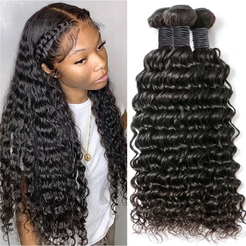Бразилски снопове къдрава коса Дълбока вълна на Кичури човешка коса за удължаване от Естествен цвят на Косата Реми Плетене за черни жени 3шт 8-30 см