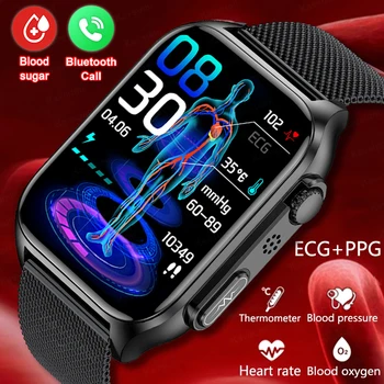 Умни часовници Мъжки 2023 Нови часовници за измерване на нивото на захар в кръвта, ЕКГ + ТОЧКИ, Bluetooth, водоустойчиви часовници за фитнес, 24-часово наблюдение на сърдечната честота, на кислород в кръвта