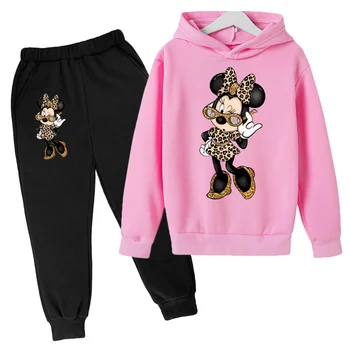 Disney Minnie Mouse / детско палто с качулка за момчета и момичета + панталони за тийнейджъри, студентски спортни комплекти модерен подарък дрехи Дисни, детски комплекти