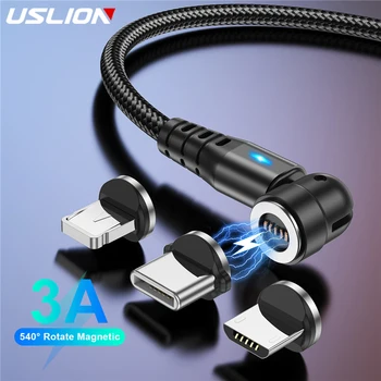 USLION 540 Въртящ се Магнитен Кабел 3A Магнитна Бързо Зареждане Micro USB Type C Кабел За iPhone Xiaomi Data USB Кабел За iPhone 14