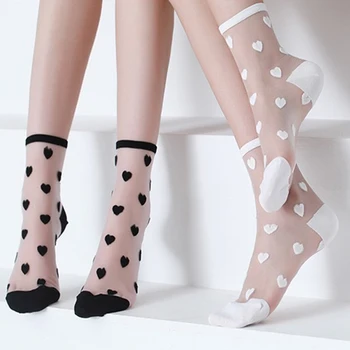 Прозрачни Дамски Чорапи Летни Harajuku Love Heart Меки Памучни Долни Жените Чорапи Мрежести Брилянтни Къси Невидими Чорапи чорапи