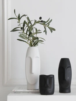 Керамична ваза, за украса на хола изкуствени цветя и face-артом, креативна минималистичная черно-бяла маса в скандинавски стил
