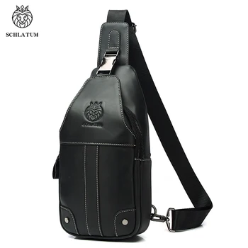Мъжки чанти през рамо SCHLATUM, модни нагрудная чанта от 100% естествена кожа, мъжки ежедневни чанти-месинджър през рамо
