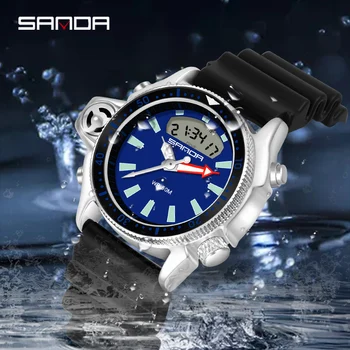 На BIANA Модерен мъжки часовник ежедневни водоустойчива led цифрови кварцови часовници с двоен дисплей Спортни часовници за мъже Relogio Masculino