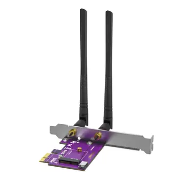 Безжичен Адаптер мрежова карта WiFi Bluetooth PCIe X1 до M. 2/NGFF (ключ A + E) с Двухдиапазонной антена на 2,4 и 5 ГРАМА 2X5DBI