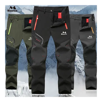 Директна доставка, мъжки зимни рибарски непромокаеми туристически флисовые панталони за туризъм, ски панталони Softshell размер оверсайз 6XL