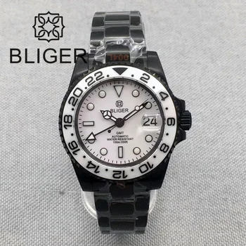 BLIGER 40 мм Механични Ръчни Часовници NH34 DG3804 GMT Автоматични Часовници За Мъже Сапфирен Кристал Бял Циферблат Керамични Bezel Reloj Hombre