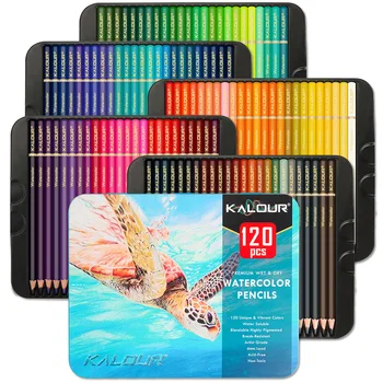 Цветни моливи KALOUR 72/120 бр., набор, водорастворимая висококачествена стоманена кутия, комплект за писане или рисуване, цветен грифель комплект за рисуване