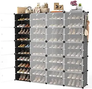Органайзер за обувки с като, шкаф за съхранение на обувки на 96 двойки, Лесен монтаж, регулируема Пластмасова органайзер за съхранение на обувки, штабелируемый Deta