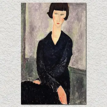 Черна рокля Амедео Модилиани живопис с маслени бои, за продажба онлайн Благородна портретна живопис жена Ръчно рисувани