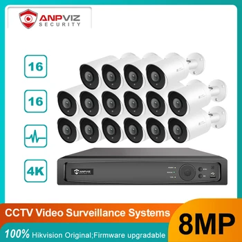 Anpviz 16CH 4K NVR 8MP POE IP камера Система за вътрешна/външна IP камера Комплект за видеонаблюдение IP66 30m P2P