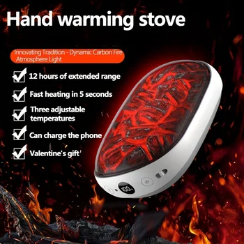 10000 ма Мини електрическа топло за ръце, зареждане чрез USB, топло за ръце с атмосферата въглен от огъня, преносима топло за ръце 2 в 1