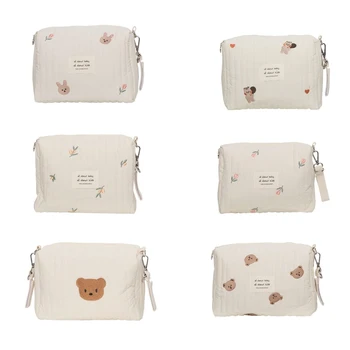 Чанта за майките с бродерия хубава мечка джоб, чанта за памперси за новородено, органайзер за съхранение на памперси, пътна количка, косметичка