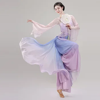 Класически танцов костюм постепенен костюм на фея, рокля за ежедневни дейности, свободна струящаяся газова облекло за китайските танци, облекла за мальчишников