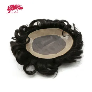 Система за Подмяна на Косата Ali Queen Mono Lace NPU Индийски Перука 120% Плътност Реми Hair 1Б # Перука От Мъжките на Косата на Перука За Мъже