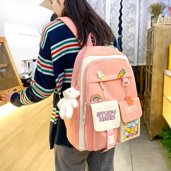 Жена ученическа раница с голям капацитет, 5 бр./компл., чанти за училищни книги, проста модни преносими ежедневни сладко чанта за момичета
