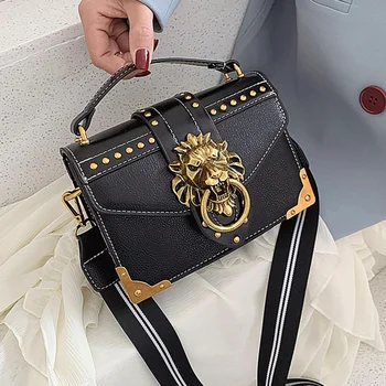 Дамски чанти, луксозни чанти през рамо за момичета, дамски метална чанта-тоут с глава на лъв, брандираната чанта на рамото, мини-квадратна чанта-месинджър