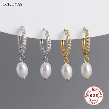 CCFJOYAS Висококачествени обици капка от 925 сребро с перли, европейски и американски дамски официални сватбени обици, изискани бижута