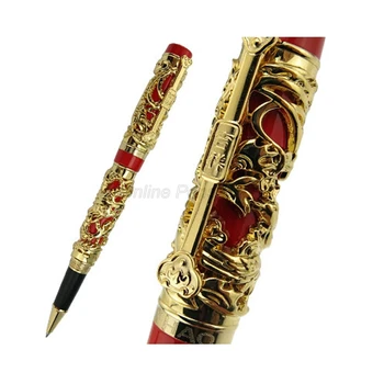 Jinhao Реколта червена и златна резба на дракон и Фениксу, преге, химикалка писалка с тежък валяк, професионални офис-канцеларски материали