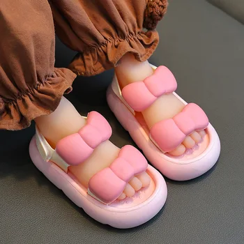 Сандали принцеси за момичета, летни нескользящие сандали за момичета-ученички с лък, сладки сандали Baotou за бебета от 1 до 3 години