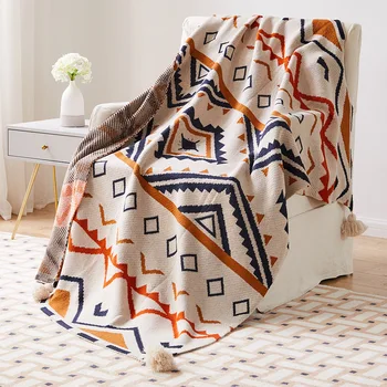Покривка за дивана в американски стил Кънтри, вязаное жаккардовое одеяло за къмпинг, килим за пикник, домашен интериор в стил бохо, покривки за пътуване