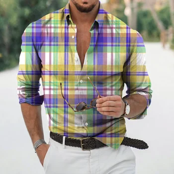 Модерен пролетно-есенни модели с 3D принтиране, лидер на продажбите, мъжки градинска ежедневни риза с дълги ръкави в хавайска окото ивица в хавайска ивица